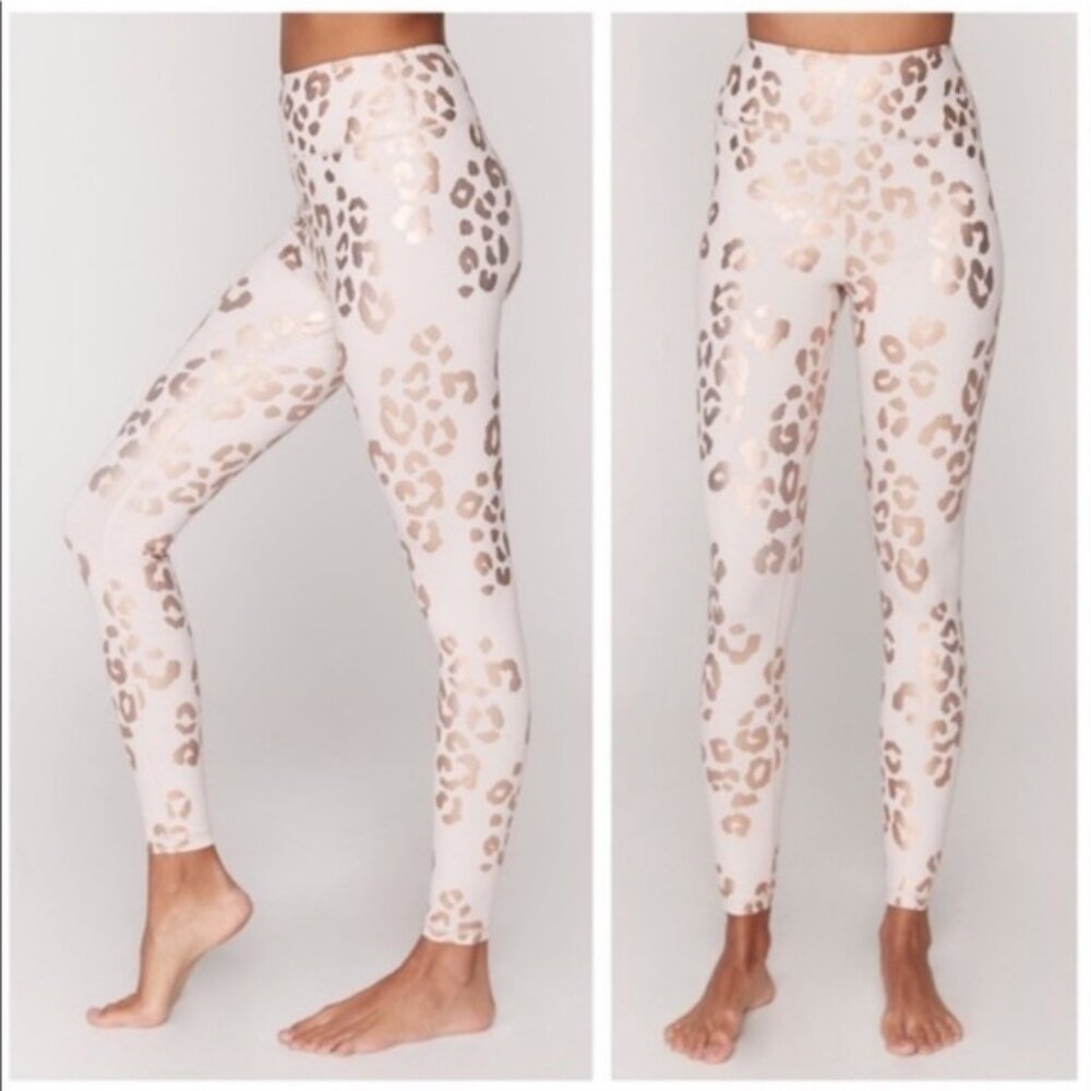 Spiritual Gangster Rose Gold Metallic Leopard print leggings L